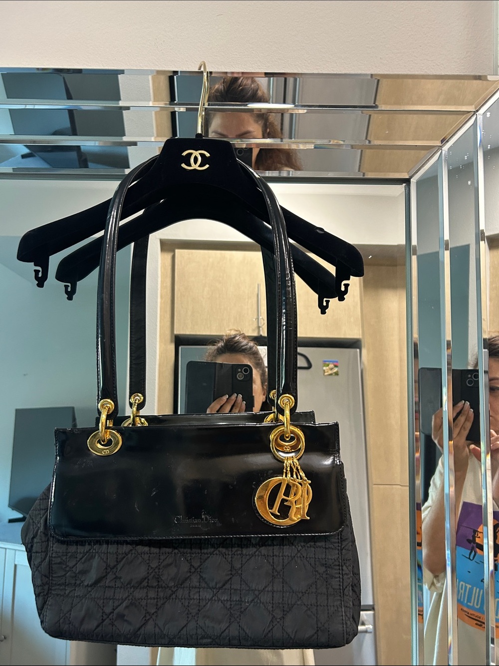 Dior Black Quilted Shoulder Bag with Gold-Tone Hardware